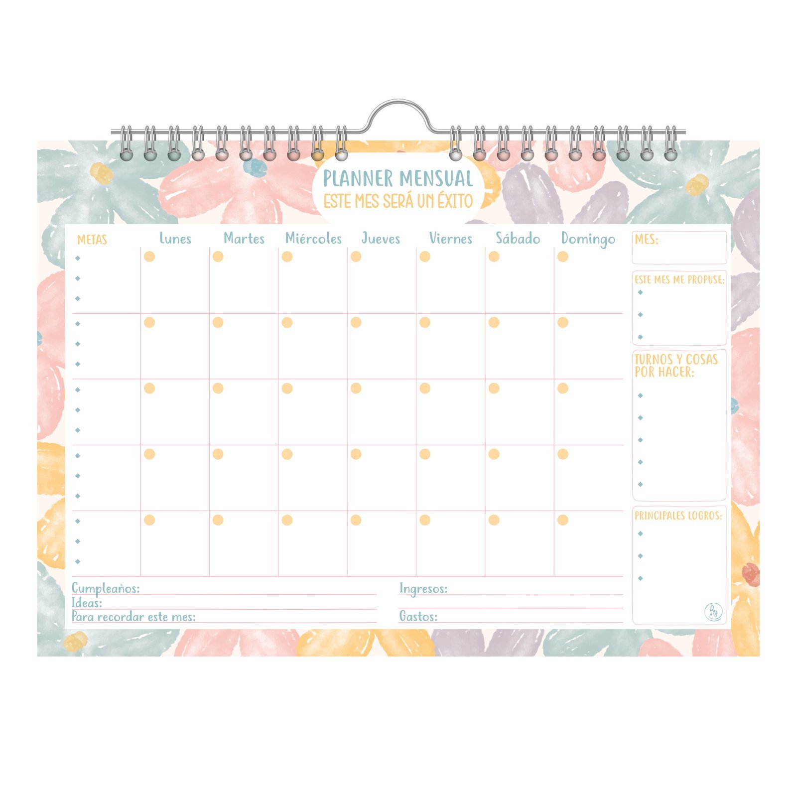 Planner Mensual * MARGARITA * Tipo Perchita 35 x 25 RY 15 Hojas