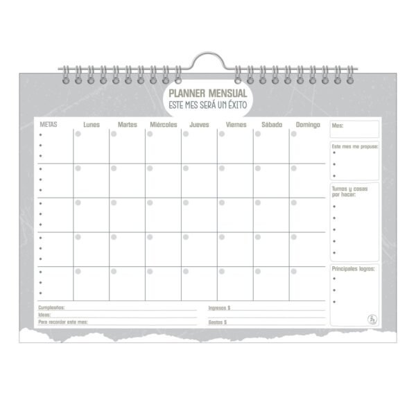Planner Mensual * UOMO * Tipo Perchita 35 x 25 RY 15 Hojas
