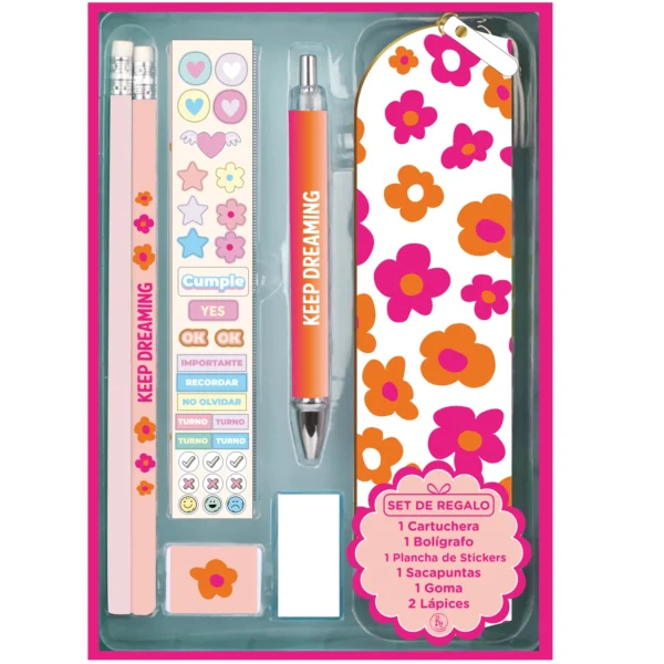 Set de regalo RY Colección STATIONERY * FLORES *  PREMIUM Cartuchera + Acces0rios