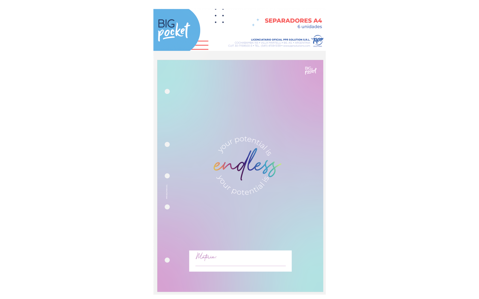 Separadores de Materias PPR " HOLOGRAFICA " Tamaño A4 x 6 unidades