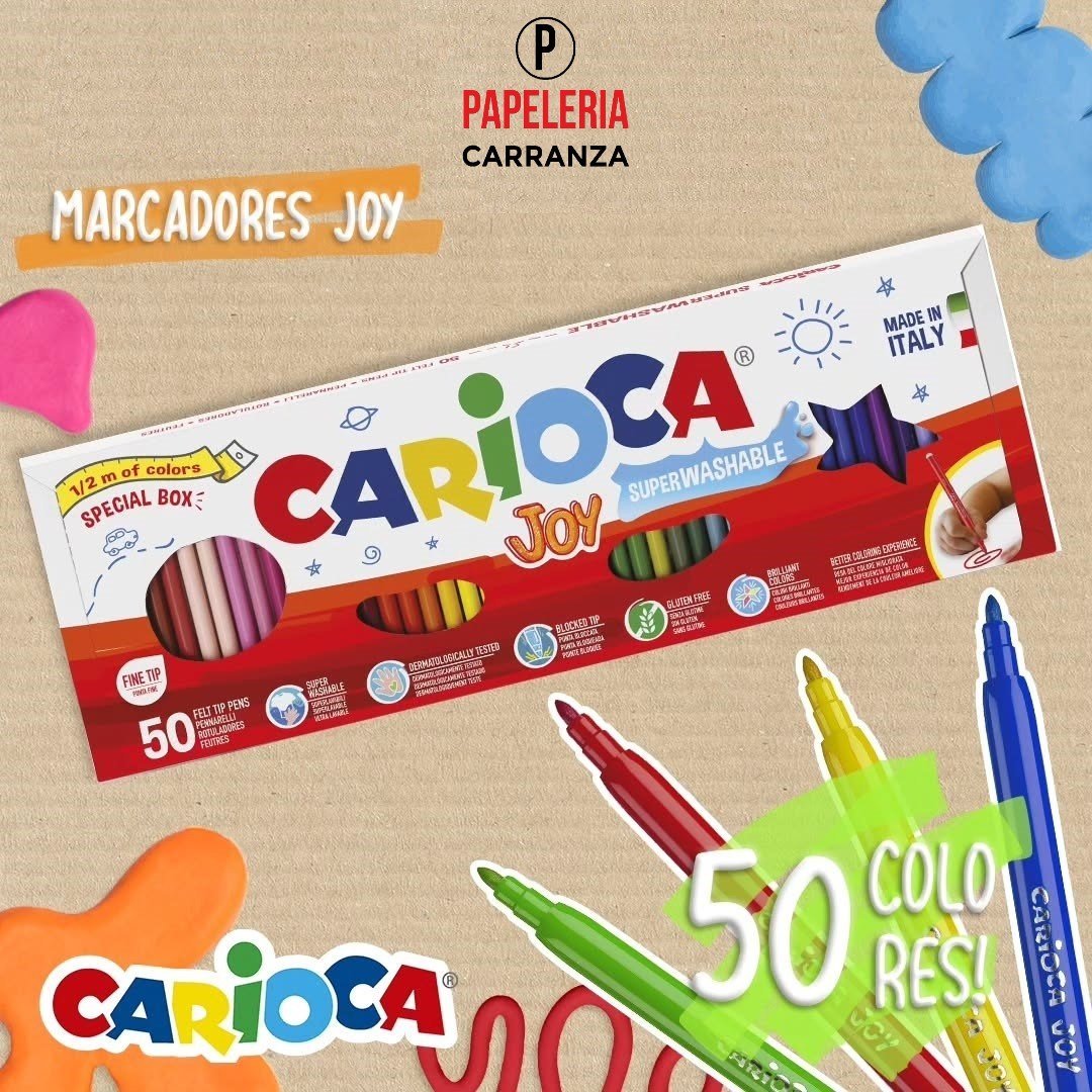 Mega Caaja Marcadores Fibras CARIOCA JOY x 50 -Made In Italy- Caaja regalo