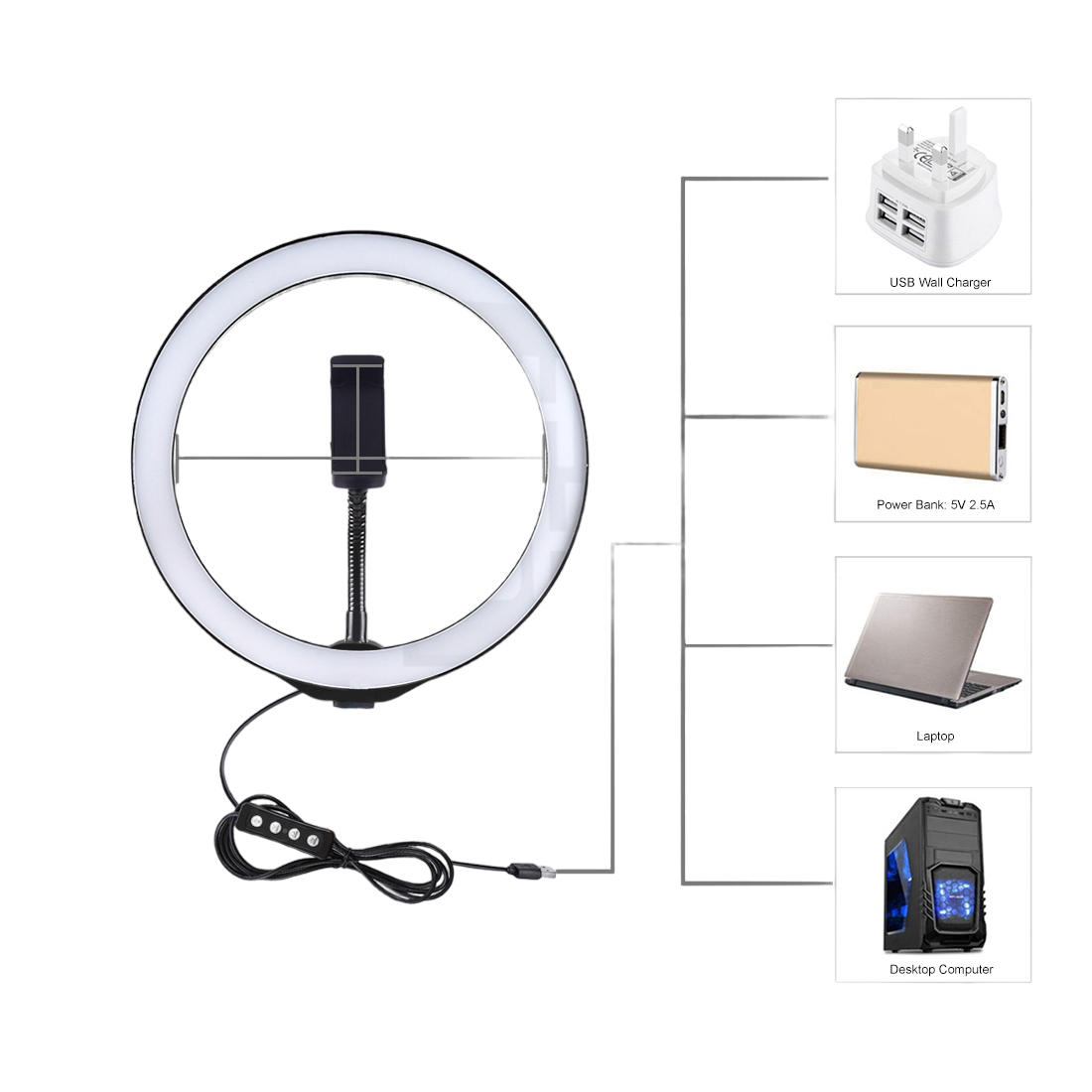 Aros de Luz Led 26 CM 10" Blanco (3 Intensidades variables)  (NO INCLUYE TRIPODE)