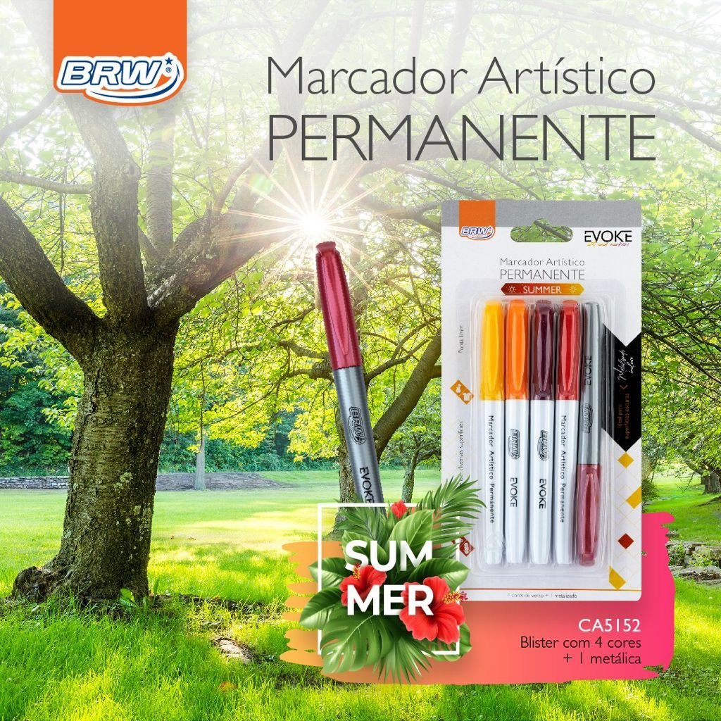 MARCADORES INDELEBLE BRW **SUMMER** x 5 - PUNTA FINA - (Incluye 1 metalizado)
