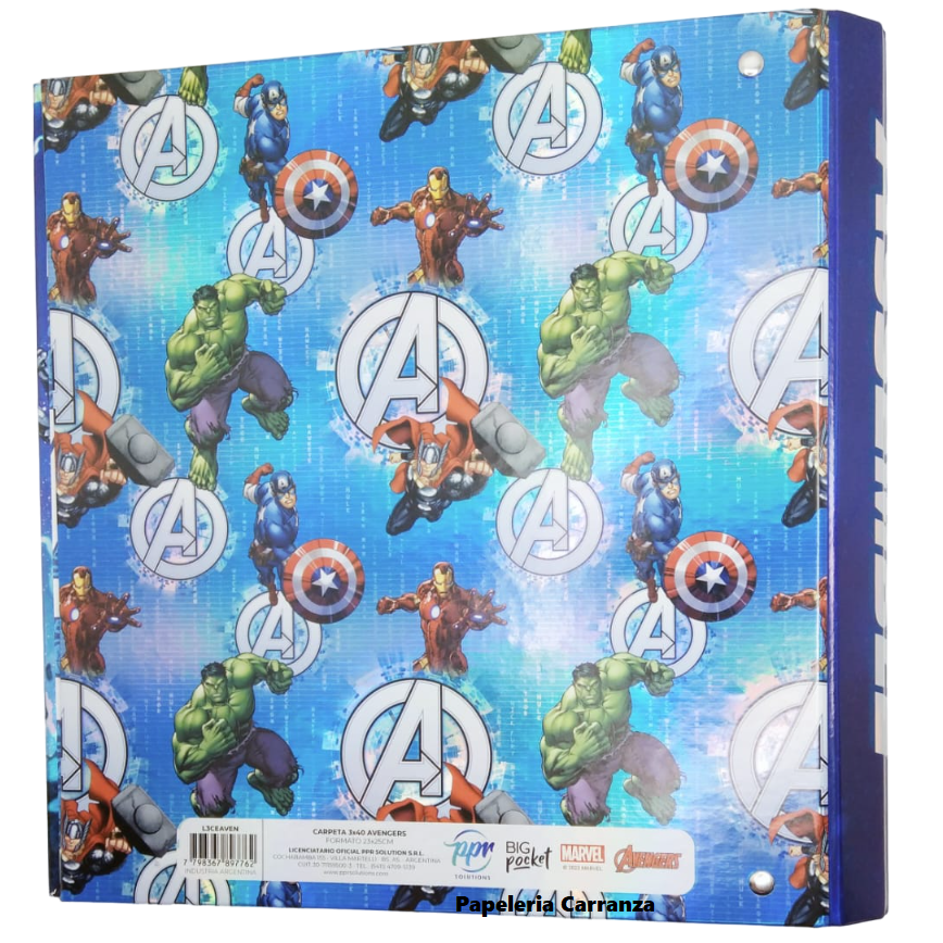 Carpetas 3 anillos PPR " Avengers Holográfico 2" (Vengadores) Marvel