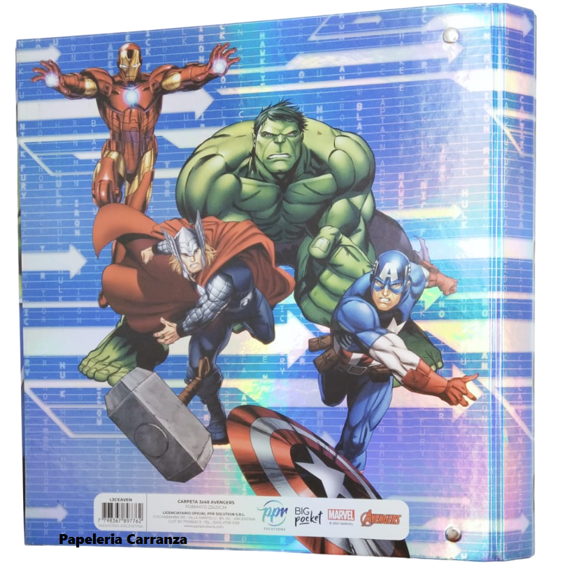Carpetas 3 anillos PPR " Avengers Holográfico 3" (Vengadores) Marvel