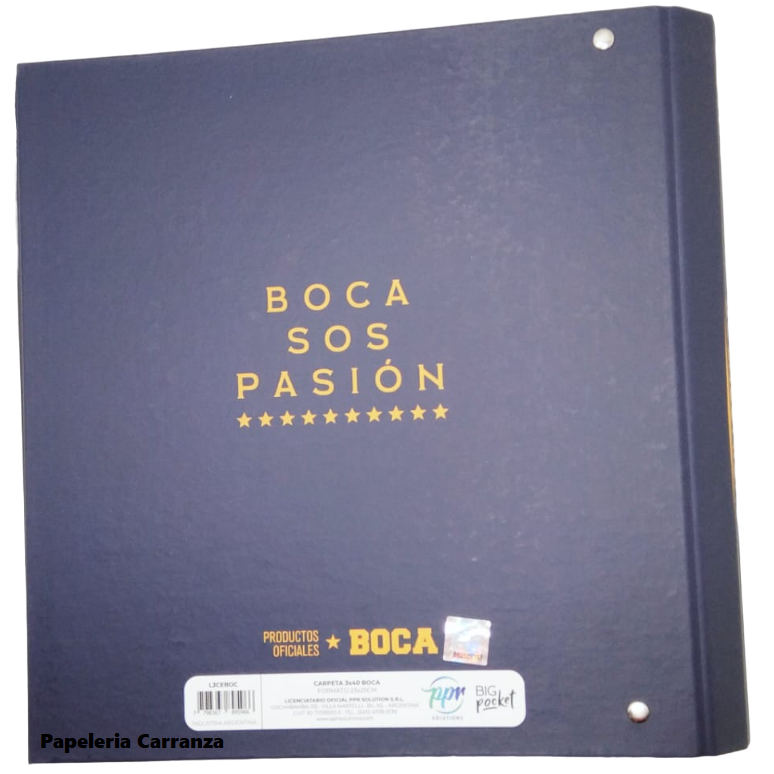 Carpetas 3 anillos PPR Holográfica " BOCA escudo grande Azul"