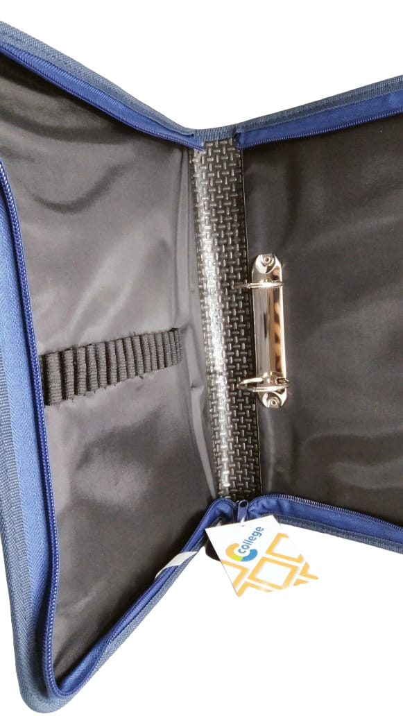 Carpetas A4 C/ Cierre " Estampado Azul C/ Bolsillo " 2 anillos  College *Cod 323*