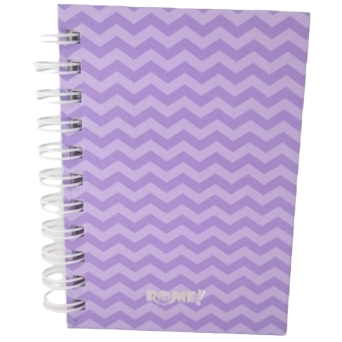 LIBRETAS TAPA DURA C/ ESPIRAL 10 X 15 ”Zig Zag Lila Pastel” A6 ROME (HOJA RAYADA)