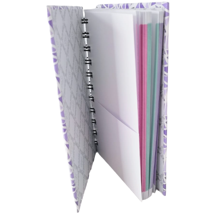 LIBRETAS TAPA DURA C/ ESPIRAL 10 X 15 ” Lila Pastel Mosaicos ” A6 ROME (HOJA RAYADA)