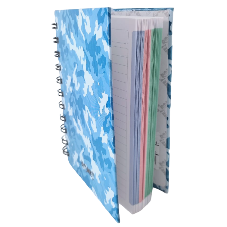 LIBRETAS TAPA DURA C/ ESPIRAL 10 X 15 ”Azul Camuflado” A6 ROME (HOJA RAYADA)