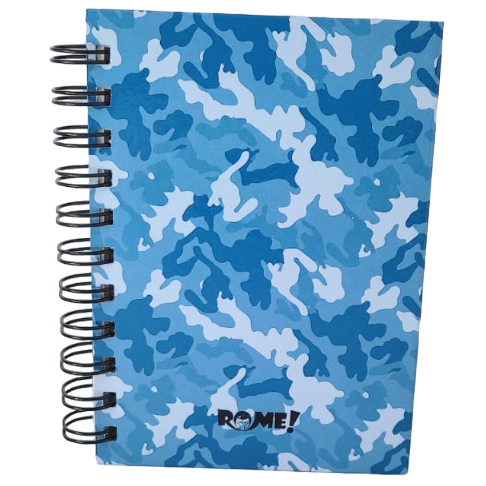 LIBRETAS TAPA DURA C/ ESPIRAL 10 X 15 ”Azul Camuflado” A6 ROME (HOJA RAYADA)
