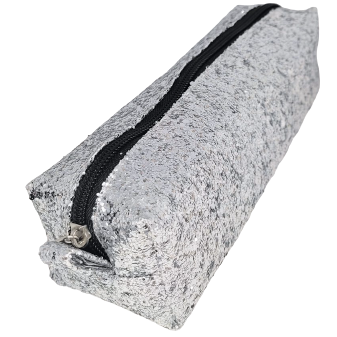 CARTUCHERA C/ BRILLO PAQUETITO MEDIANO "PLATEADO" (GLITTER GRUESO)