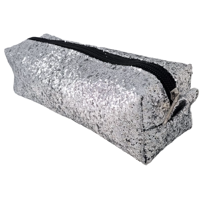 CARTUCHERA C/ BRILLO PAQUETITO MEDIANO "PLATEADO" (GLITTER GRUESO)