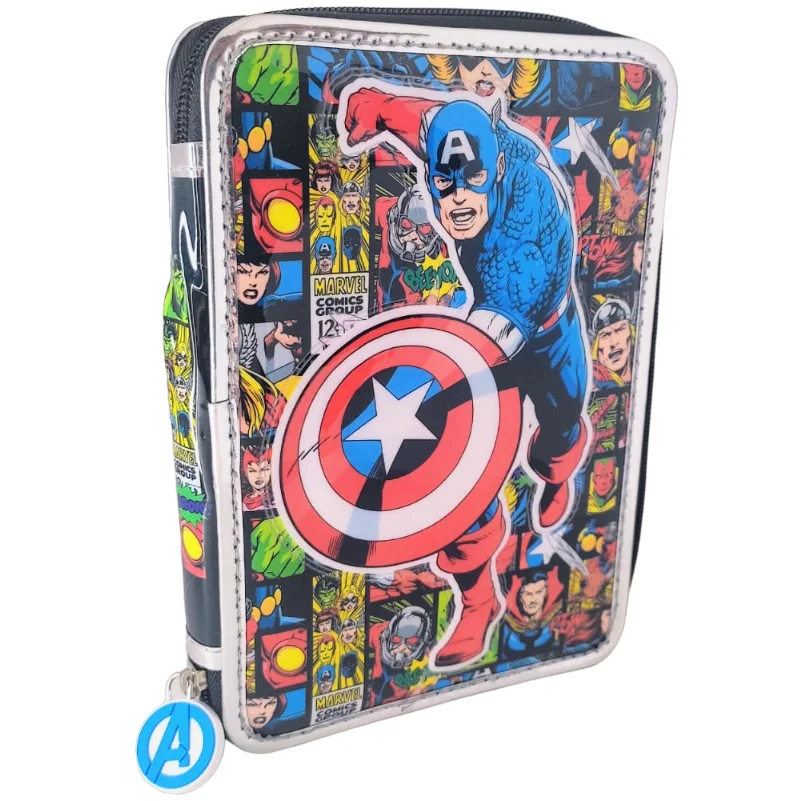 KIT SET * CARTUCHERAS CRESKO "AVENGERS" 1 PISO REFORZADAS + 10 LAPIICES DE COLORES + 2 LAPIIZ NEGRO + G0MA DE BORRAR + SAKPUNTAS *