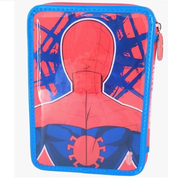 KIT SET * CARTUCHERAS CRESKO "SPIDER MAN" 1 PISO REFORZADAS + 10 LAPIICES DE COLORES + 2 LAPIIZ NEGRO + G0MA DE BORRAR + SAKPUNTAS *