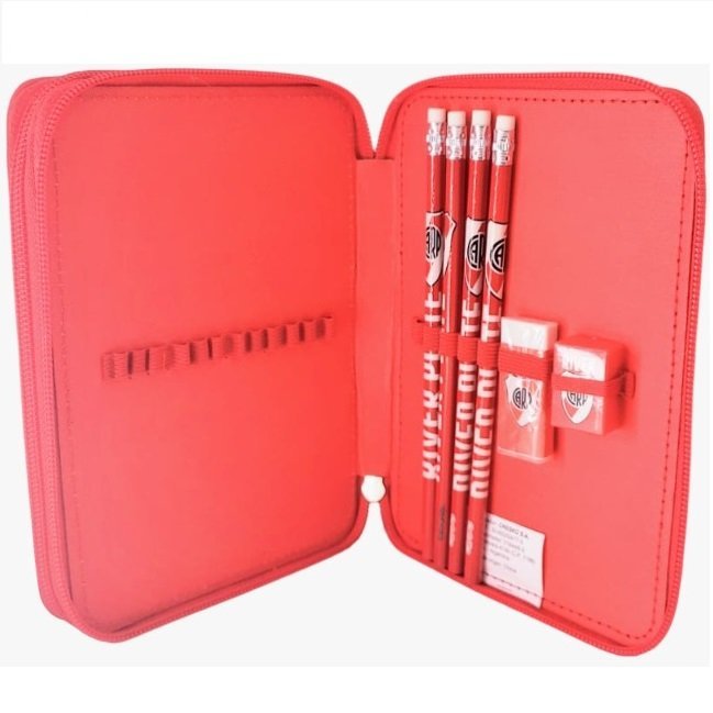 KIT SET * CARTUCHERAS CRESKO "RIVER PLATE" 2 PISOS REFORZADAS + 12 LAPIICES DE COLORES + 4 LAPIIZ NEGRO + G0MA DE BORRAR + SAKPUNTAS *