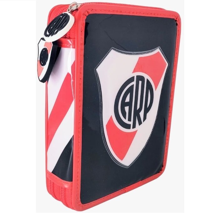 KIT SET * CARTUCHERAS CRESKO "RIVER PLATE" 2 PISOS REFORZADAS + 12 LAPIICES DE COLORES + 4 LAPIIZ NEGRO + G0MA DE BORRAR + SAKPUNTAS *