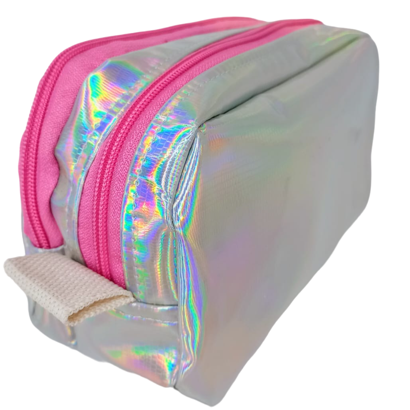 CARTUCHERAS DOBLE CIERRE TORNASOLADA "PLATEADA" TAMAÑO GRANDE Cod 303