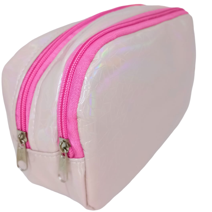 CARTUCHERAS DOBLE CIERRE TORNASOLADA "ROSA PASTEL" TAMAÑO GRANDE Cod 302