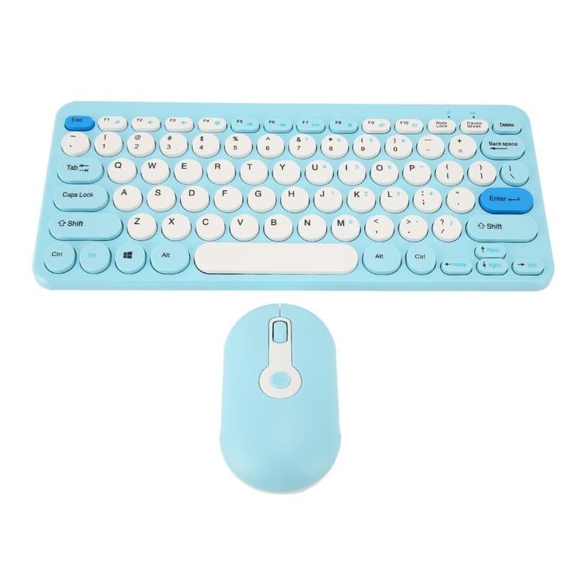 Combo Mini Inalámbrico * HK - 09 CELESTE PASTEL * ( Teclado + Mouse ) Pc Notebook Celular Tablet Mac