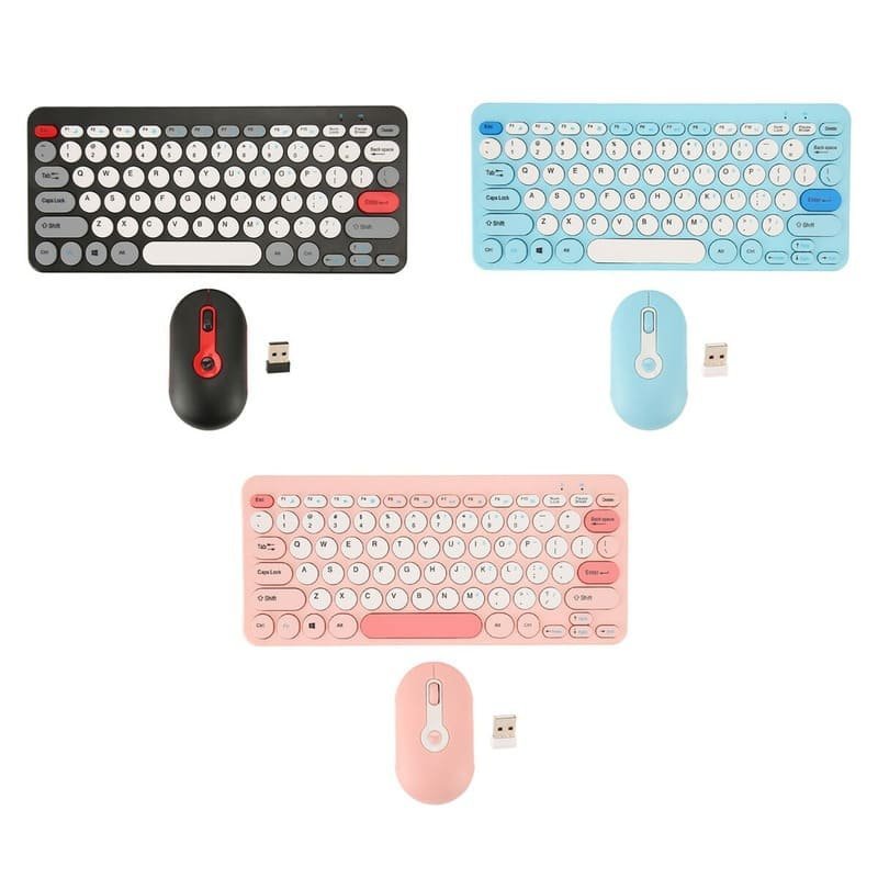 Combo Mini Inalámbrico * HK - 09 CELESTE PASTEL * ( Teclado + Mouse ) Pc Notebook Celular Tablet Mac