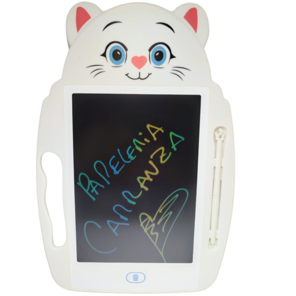 Pizarras INFANTILES Didácticas MULTICOLOR *GATITO BLANCO* TABLET LCD 9" c/ Lapiiz Tactil y Agarre (Pantalla escribe Multiples colores)