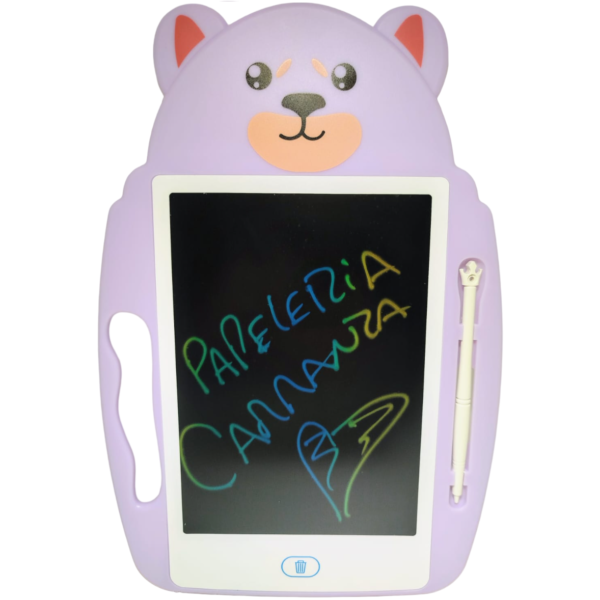 Pizarras INFANTILES Didácticas MULTICOLOR *OSO LILA* TABLET LCD 9" c/ Lapiiz Tactil y Agarre (Pantalla escribe Multiples colores)