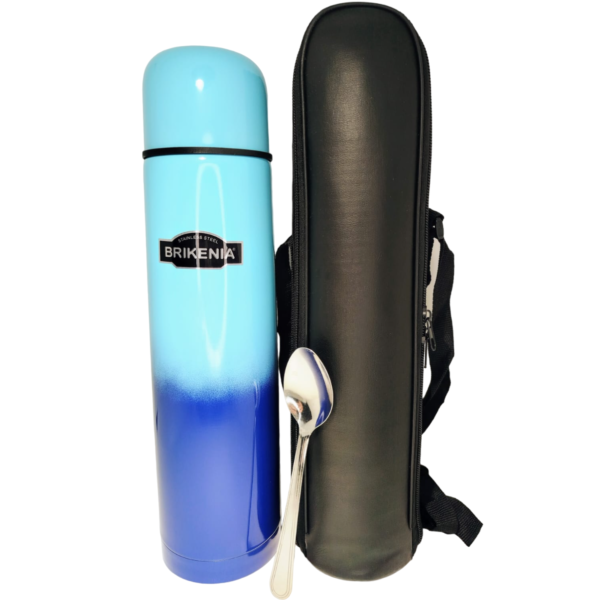 Termo Bala  *Brikenia Pastel Bicolor* Acero Inoxidable 1 Litro C/ Funda y correa + Cuchara metalica (Tapón 1 toque)