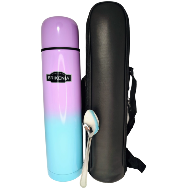 Termo Bala  *Brikenia Pastel Bicolor* Acero Inoxidable 1 Litro C/ Funda y correa + Cuchara metalica (Tapón 1 toque)