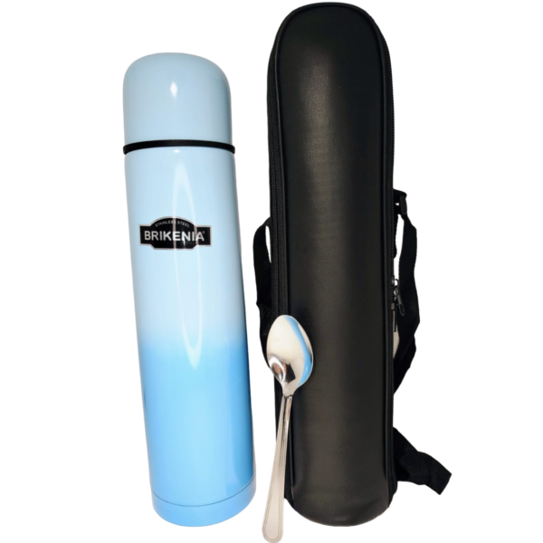 Termo Bala  *Brikenia Pastel Bicolor* Acero Inoxidable 1 Litro C/ Funda y correa + Cuchara metalica (Tapón 1 toque)