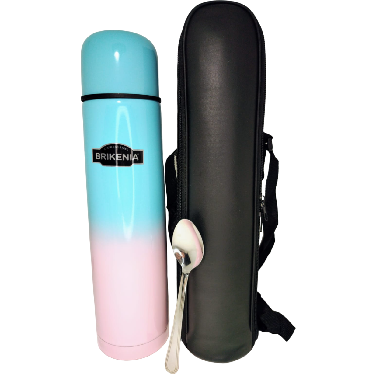 Termo Bala *Brikenia Pastel Bicolor* Acero Inoxidable 1 Litro C/ Funda y correa + Cuchara metalica (Tapón 1 toque)