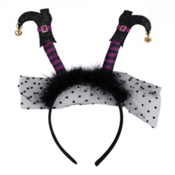 VINCHA PATAS DE BRUJA CON CASCABELES HALLOWEEN