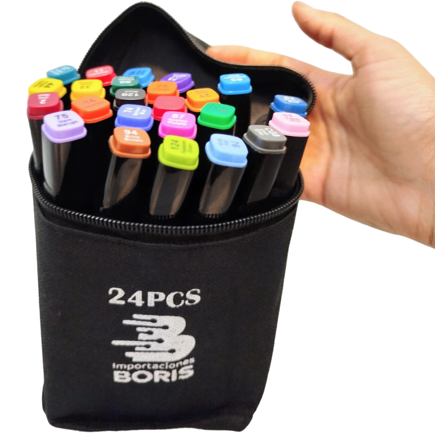 Kit de Marcadores de Artistica * Doble Punta x 24 Unidades + Estuche de Tela * Premium Touch