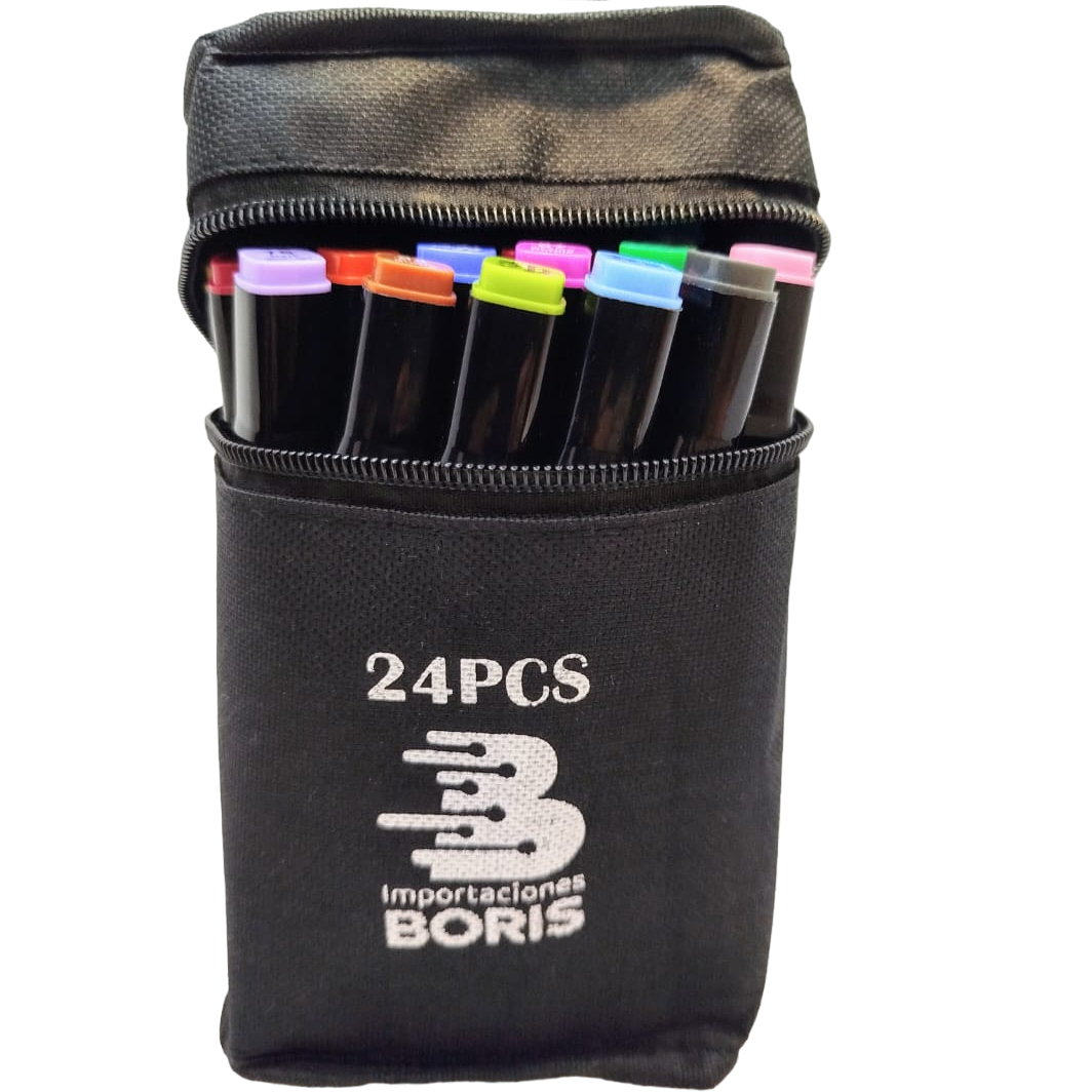 Kit de Marcadores de Artistica * Doble Punta x 24 Unidades + Estuche de Tela * Premium Touch