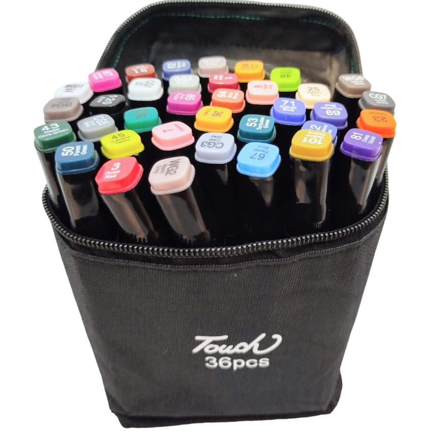 Kit de Marcadores Touch de Artistica * Doble Punta x 36 Unidades + Estuche de Tela c/ Base * Premium