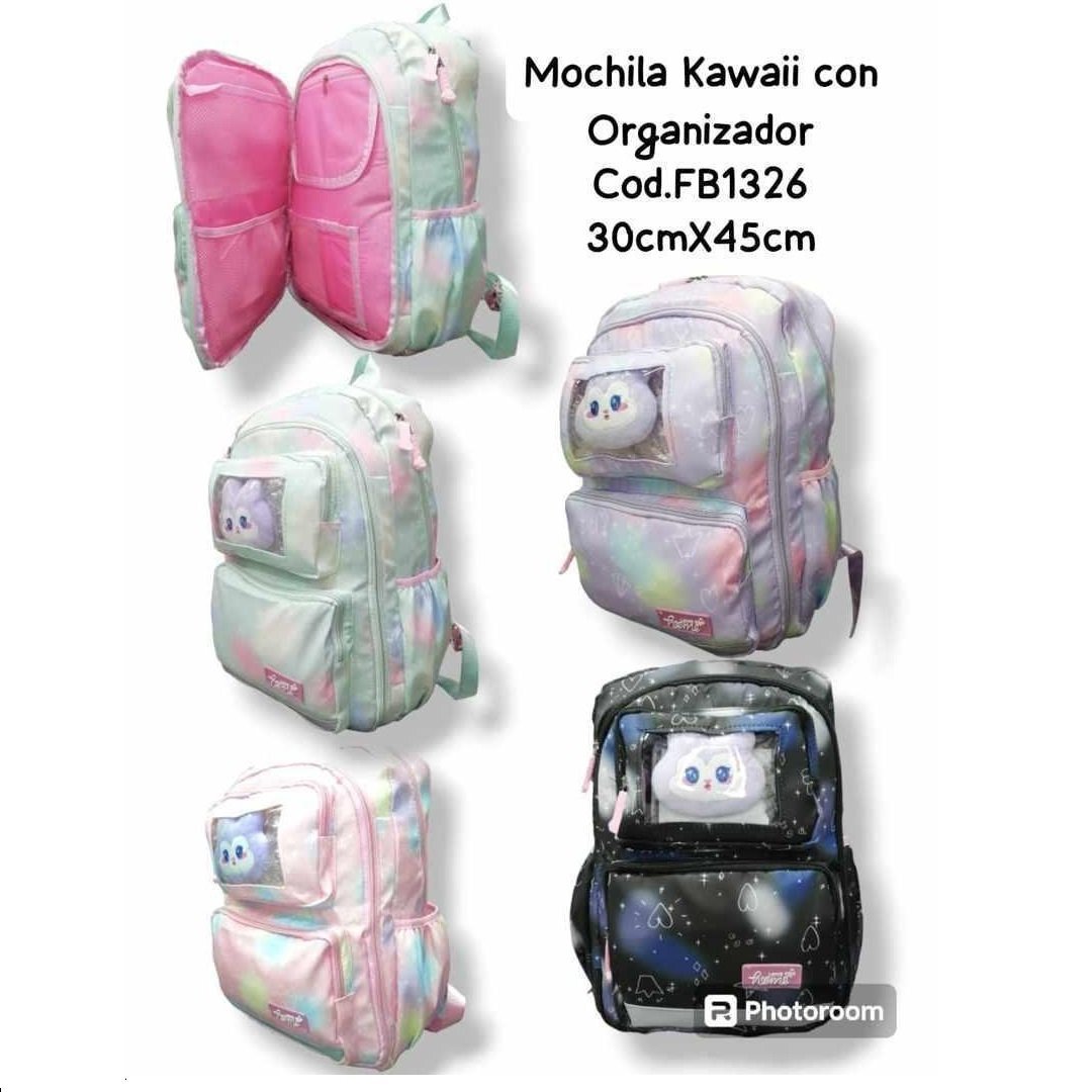 Mochila Kawaii Pastel " Lechuza " Con Organizador - Grande (Excelente Calidad) Multi compartimiento