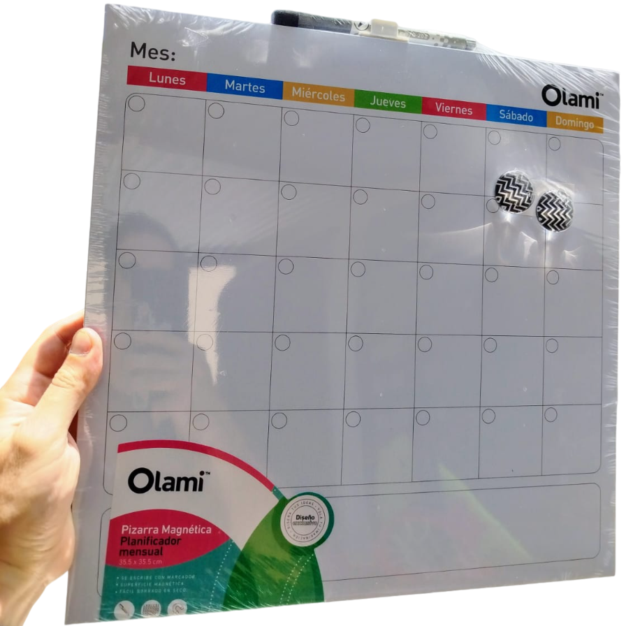 Kit Pizarras Magnética "PLANIFICADOR MENSUAL" 35.5 x 35.5 + Marcad0r + B0rrador + Elementos de Fijación