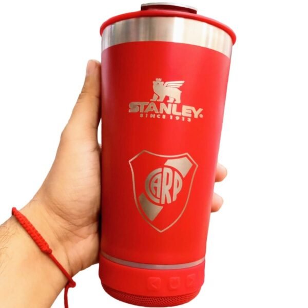 VASO TERMICO "RIVER PLATE ROJO" STANLEY PREMIUM 500 ML - CON PARLANTE BLUETOOTH - ACERO INOXIDABLE (DOBLE CAPA) C/ LUCES + TAPA Y ABRIDOR DE B0TELLAS