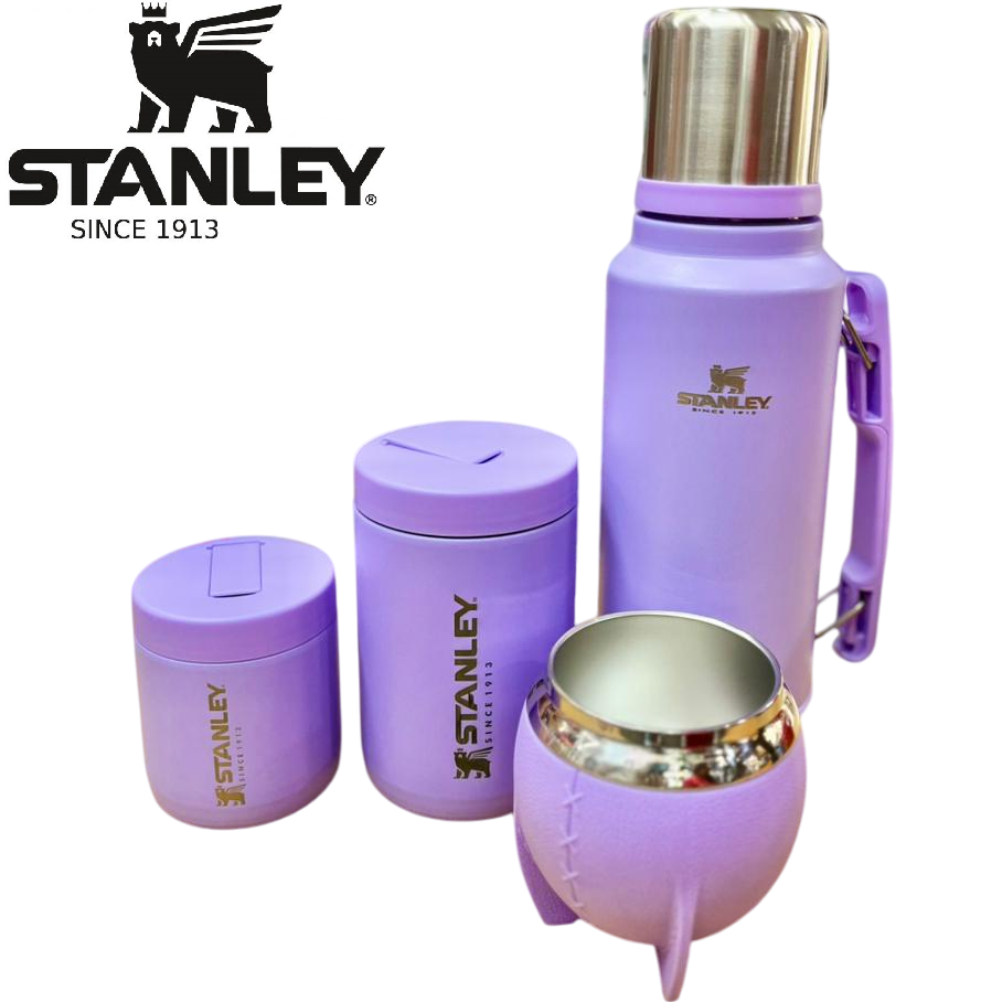 SET COMPLETO x 4 PIEZAS * TERMO Grabado STANLEY 1 Litro + MATE 280ML + YERBERO + AZUCARERO (EN CAJA EXHIBIDORA) ACERO INOXIDABLE