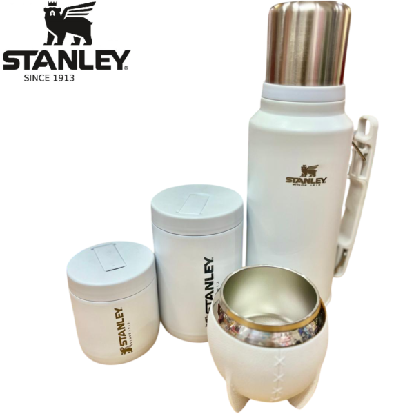 SET COMPLETO x 4 PIEZAS * TERMO Grabado STANLEY 1 Litro + MATE 280ML + YERBERO + AZUCARERO (EN CAJA EXHIBIDORA) ACERO INOXIDABLE