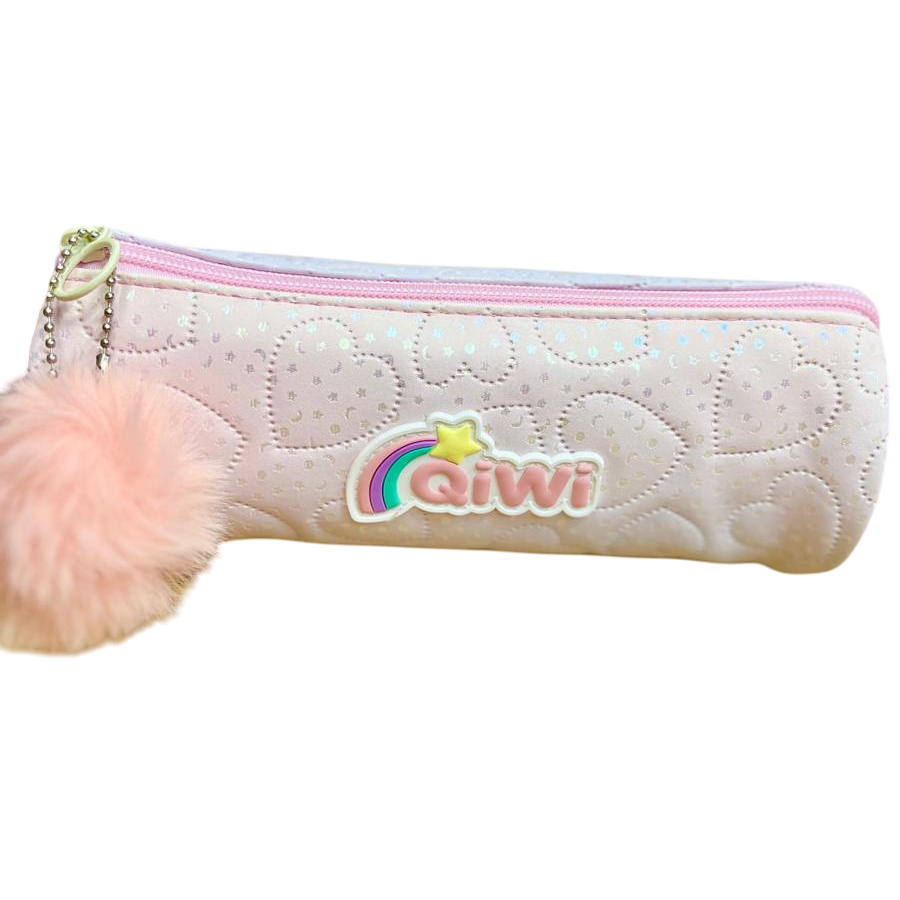 CARTUCHERAS QIWI *RAINBOW POMPON ROSA* MEDIANA TUBO