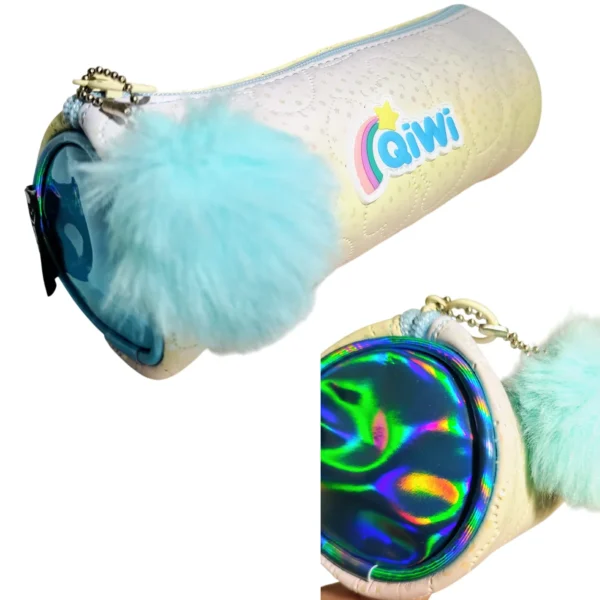 CARTUCHERAS QIWI *RAINBOW POMPON CELESTE* MEDIANA TUBO