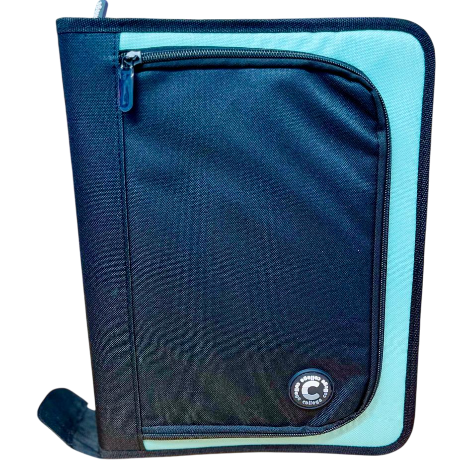 Carpetas A4 con Cierre " Verde Agua c/ Negro con Caartuchera " 2 anillos  College *Cod 336*