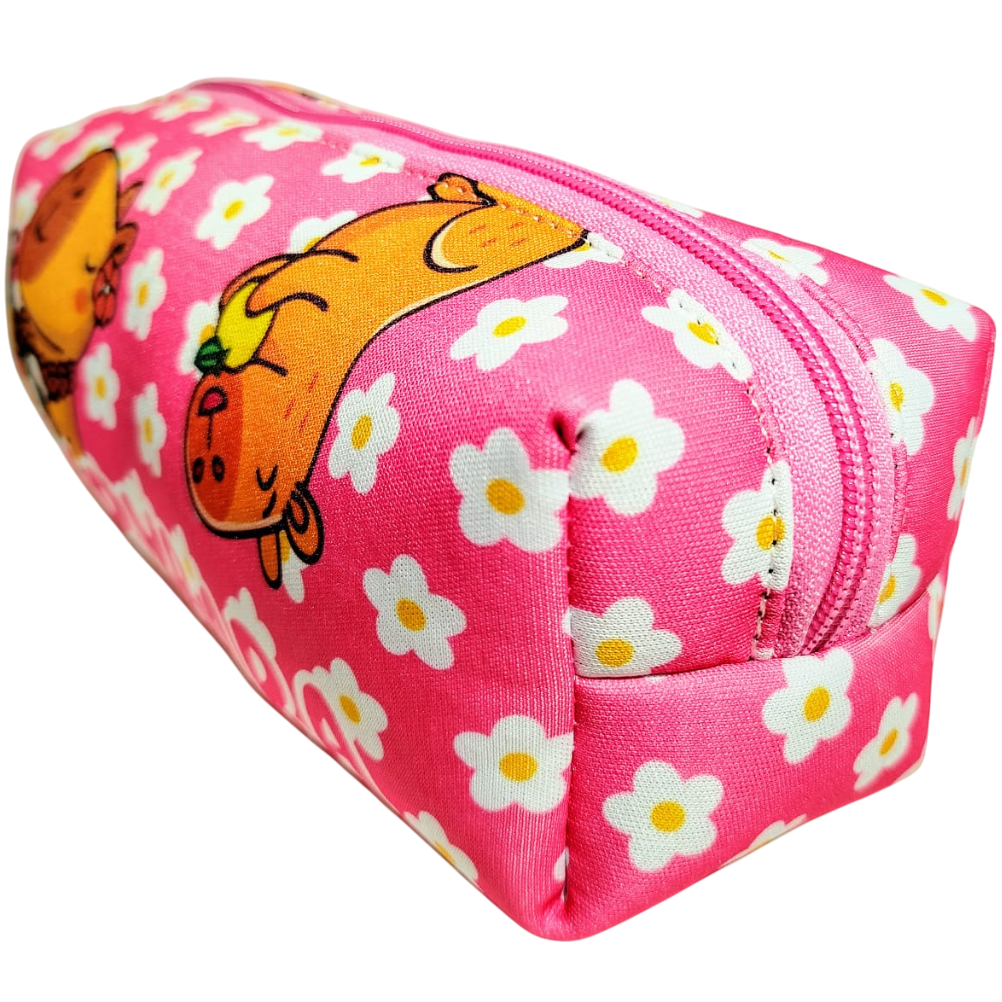 CARTUCHERAS NEOPRENE "CAPIBARA ROSA" TAMAÑO MEDIANO (LAVABLES) Cod 116