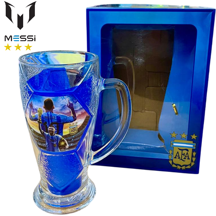 VASO CHOPERO * MESSI AFA * SELECCION ARGENTINA - VIDRIO C/ MANIJA , CAJA DE REGALO, TARJETITA Y MOÑO
