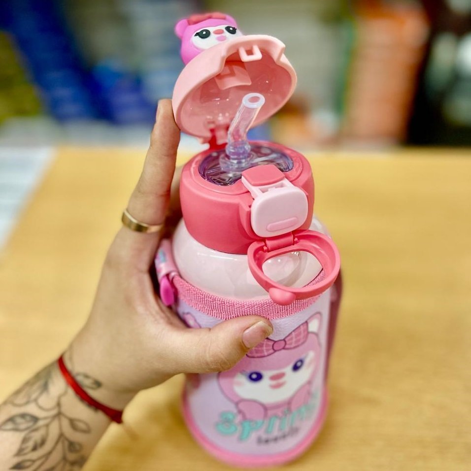 BOTELLA INFANTIL * SPACE (PANDA) * C/ FUNDA PICO TIPO SORBETE 500ML ACERO INOXIDABLE