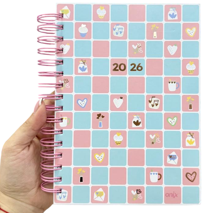 Agendas 2026 " CUADRILLÉ ONIX " -Diaria- 16x22 A5 TAMAÑO MEDIANO PREMIUM