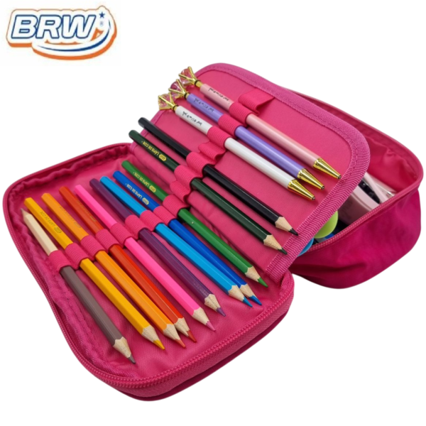 CARTUCHERAS 50 Lápices BRW ** FUCSIA **  1 Cierre c/ Divisiones Internas - PREMIUM Reforzada