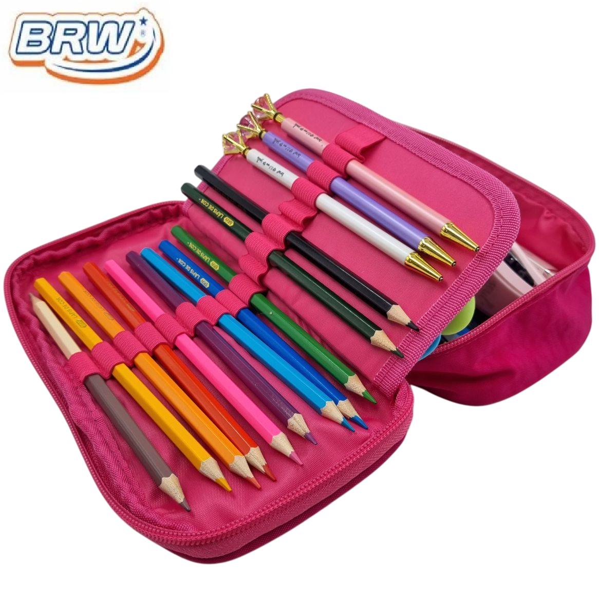 CARTUCHERAS 50 Lápices BRW ** FUCSIA **  1 Cierre c/ Divisiones Internas - PREMIUM Reforzada