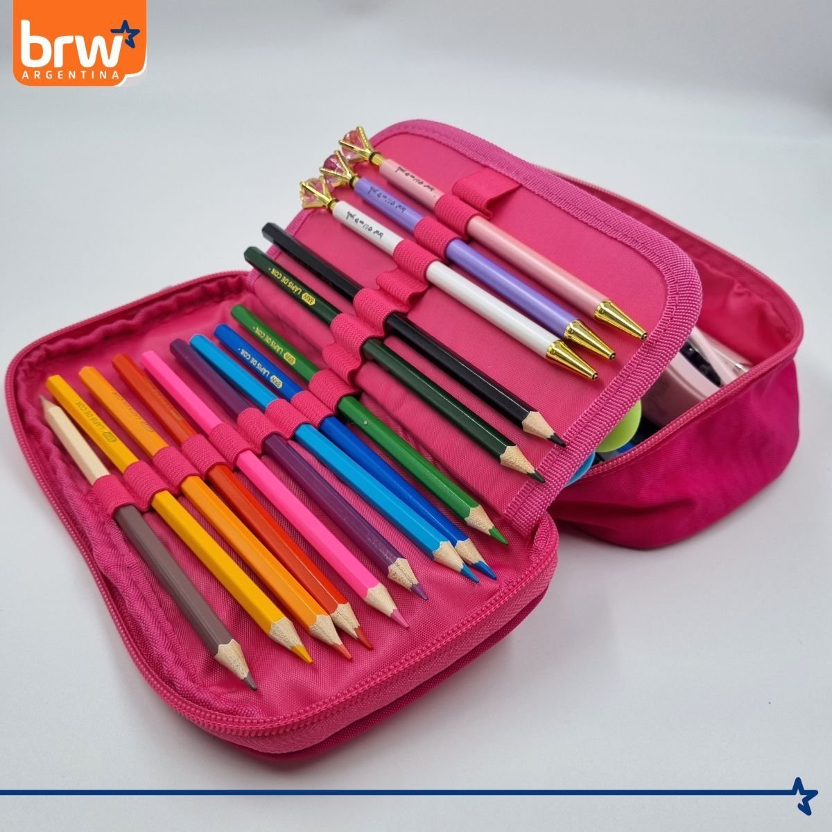 CARTUCHERAS 50 Lápices BRW ** FUCSIA **  1 Cierre c/ Divisiones Internas - PREMIUM Reforzada